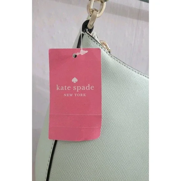 NWT KATE SPADE Staci Saffiano Leather Shoulder/Hobo Bag Crystal Blue $359 *FLAW - Picture 2 of 16